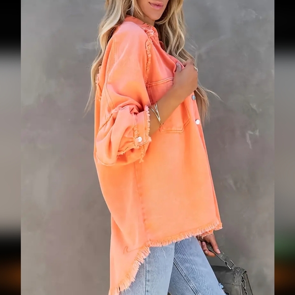 Oversized Denim Jacket / Orange Red - Picture 2 of 4